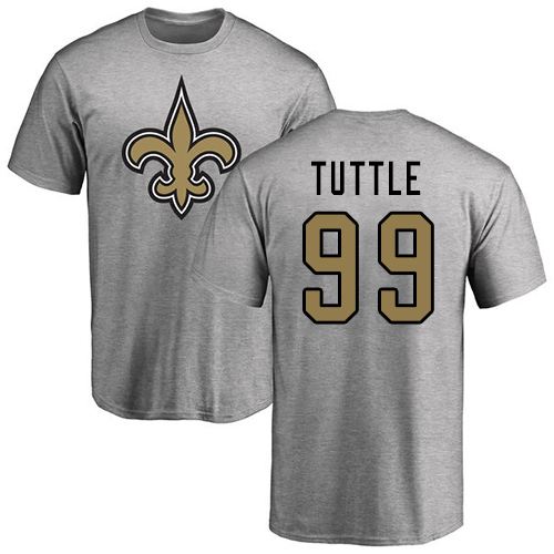 Men New Orleans Saints Ash Shy Tuttle Name and Number Logo NFL Football #99 T Shirt